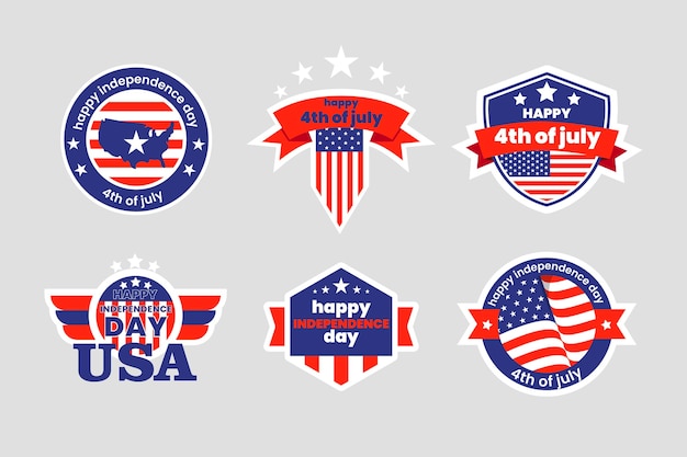 Free vector detailed 4th of july - independence day label collection