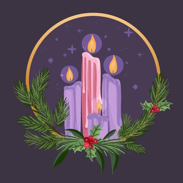 Free vector detailed advent wreath in flat design