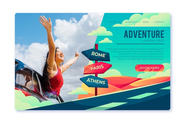 Free vector detailed adventure landing page template with photo