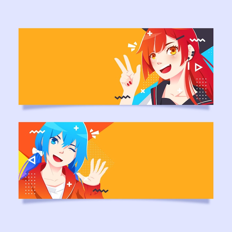 Free Vector detailed anime banners template