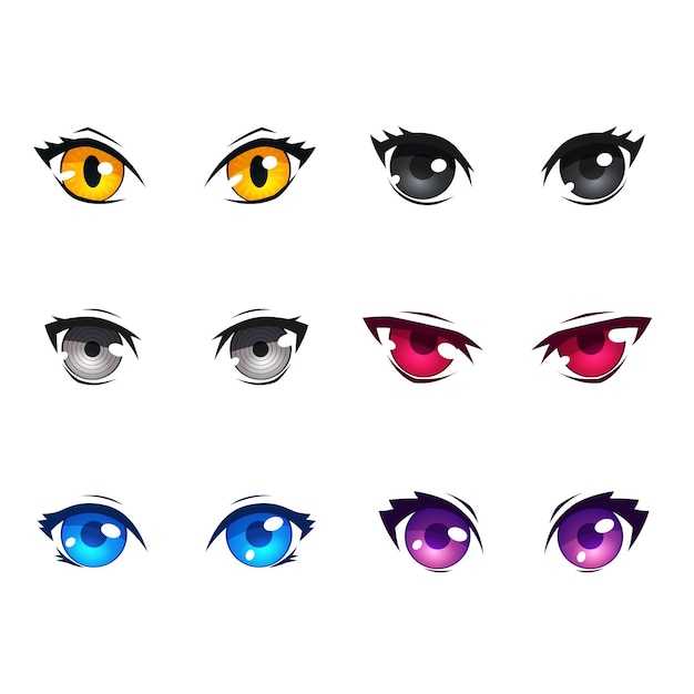 Free vector detailed anime eye colorful collection