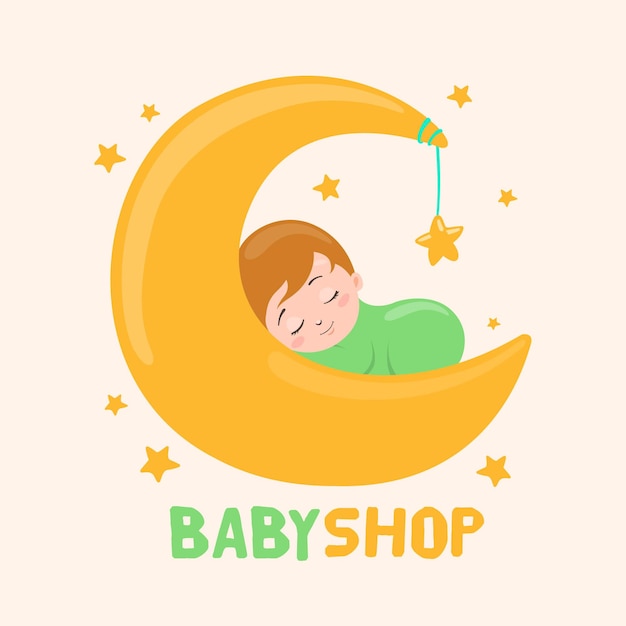 Детальный шаблон логотипа ребенка с луной