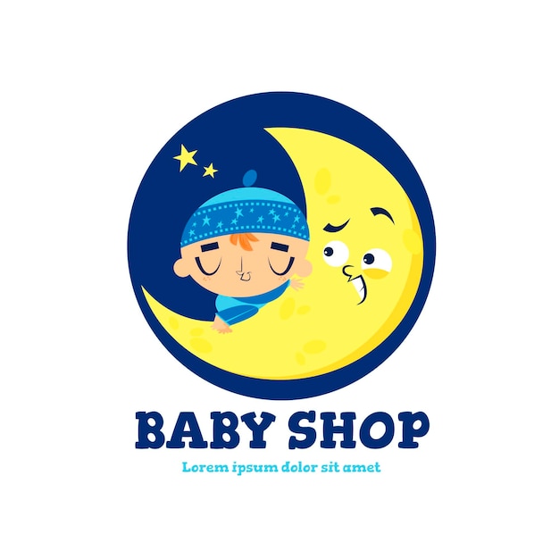 Detailed baby logo with moon and stars