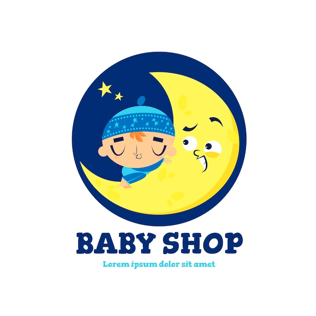 月と星の詳細な赤ちゃんのロゴ