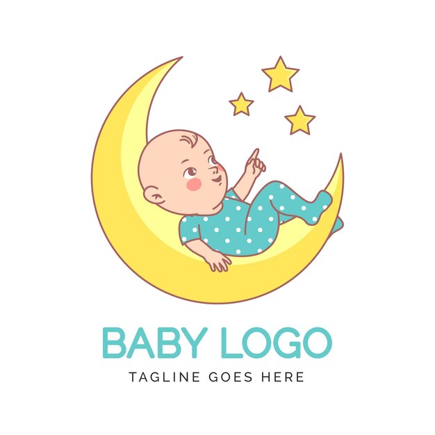 Детальный ребенок на луне логотип