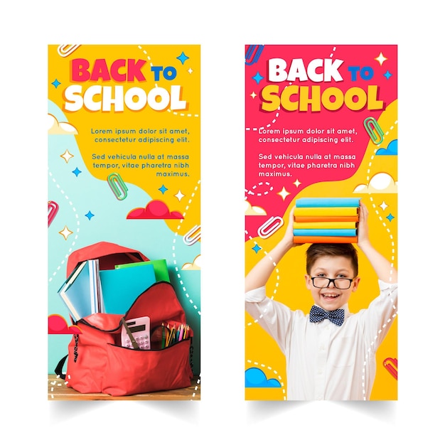 Detailed back to school banners set with photo