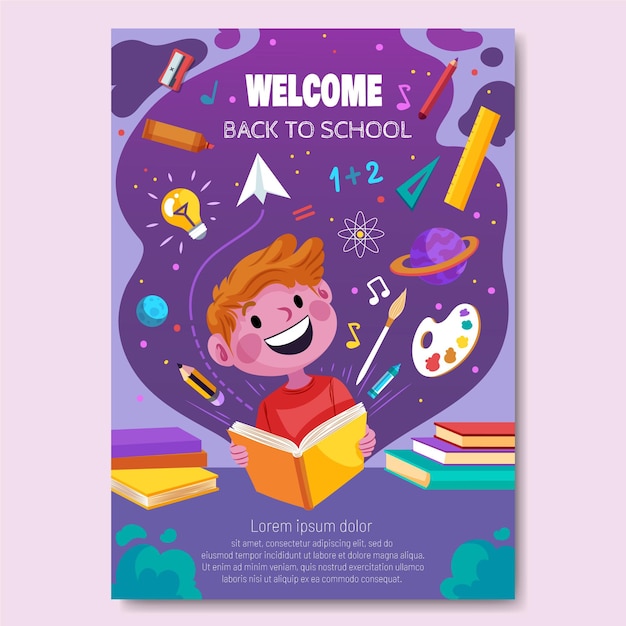 Detailed back to school vertical poster template