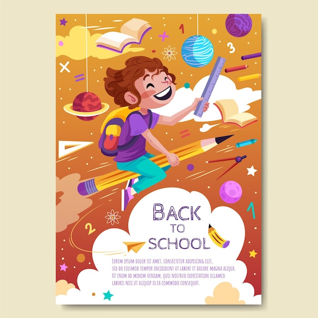 Detailed back to school vertical poster template