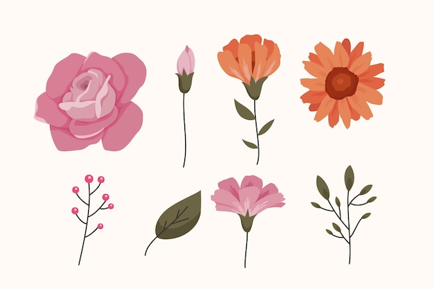 Free vector detailed beautiful spring flower set