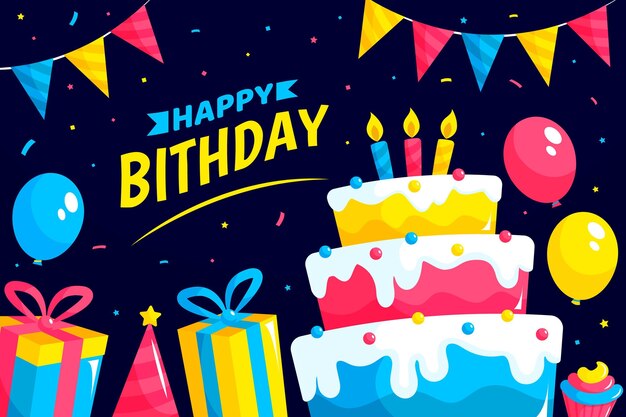 フラットなデザインの誕生日の壁紙 無料のベクター