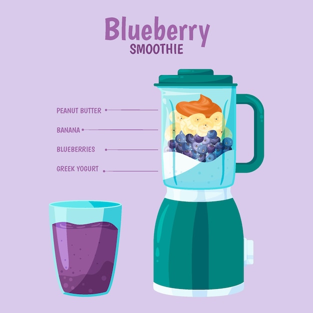 Detailed blueberry smoothie in blender glass