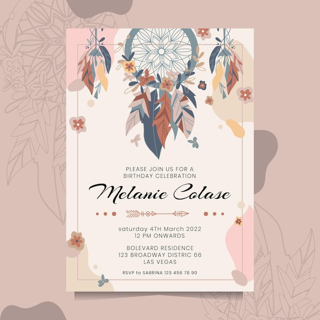 Free vector detailed boho birthday invitation