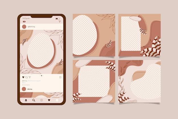 Free vector detailed boho instagram posts