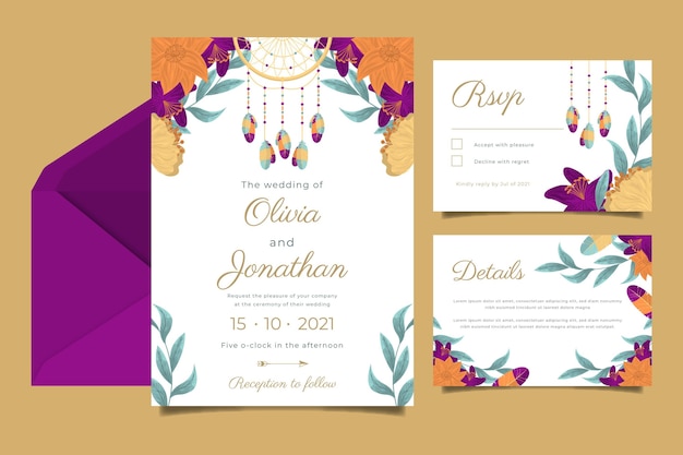 Detailed boho wedding stationery collection