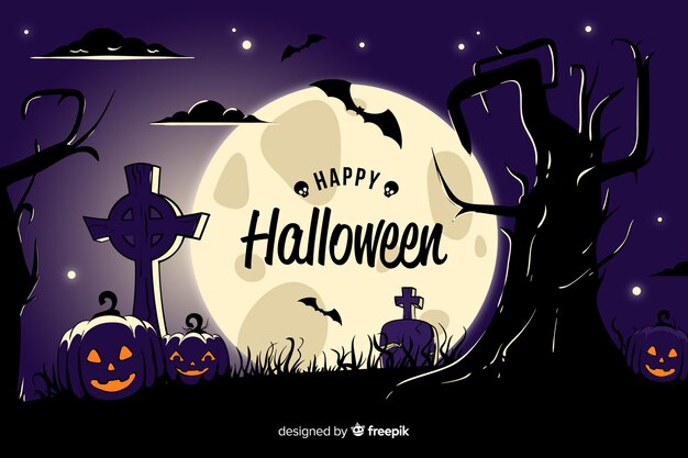 Detailed cemetery view halloween background