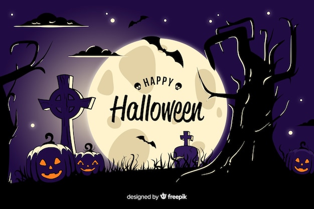 Detailed cemetery view halloween background