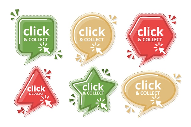 Free vector detailed click and collect sign set