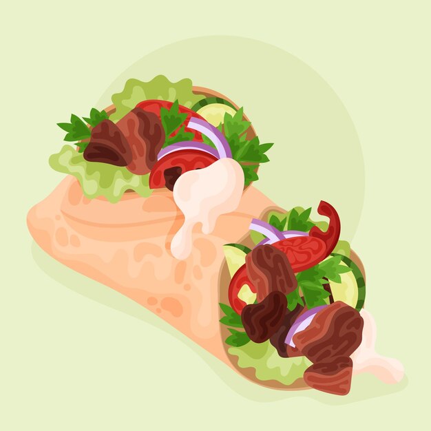 Detailed delicious shawarma illustration