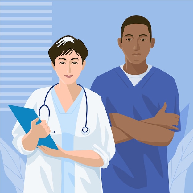 Free vector detailed doctors and nurses illustrated