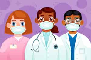 Free vector detailed doctors and nurses illustrated