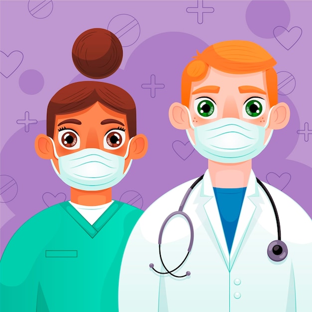 Free vector detailed doctors and nurses illustration