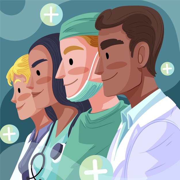 Detailed doctors and nurses illustration