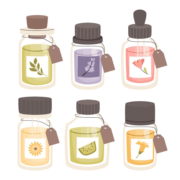 Detailed essential oil herb pack with bottles