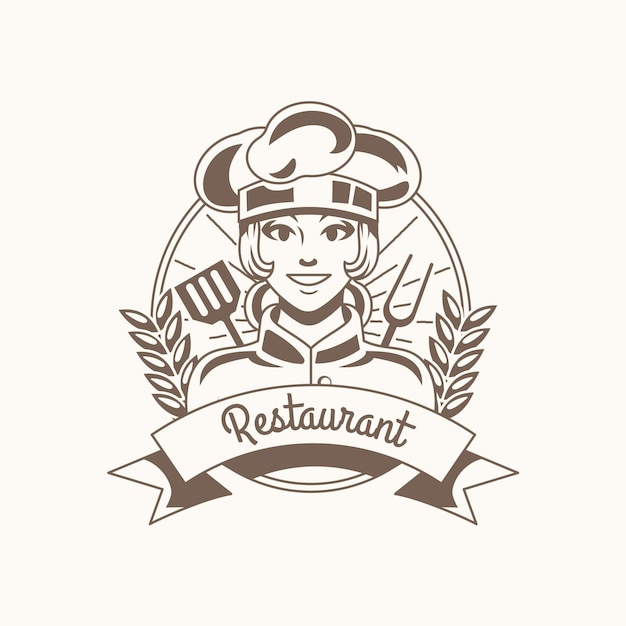 Подробный женский логотип шеф-повара
