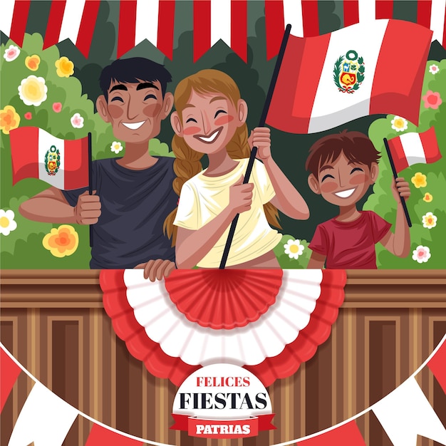 Free vector detailed fiestas patrias de peru illustration