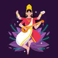 Free vector detailed flat design saraswati illustration