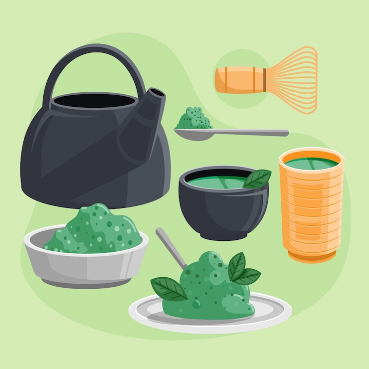無料Vector 詳細なフラット日本茶セット