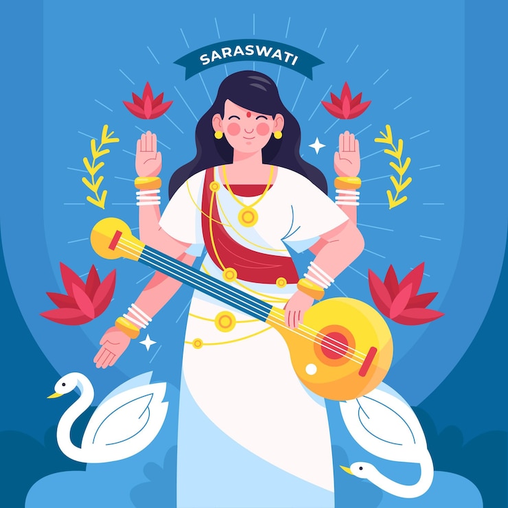 मुफ़्त वेक्टर detailed flat saraswati illustration