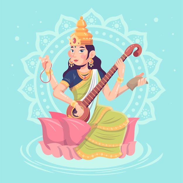 Free vector detailed flat saraswati