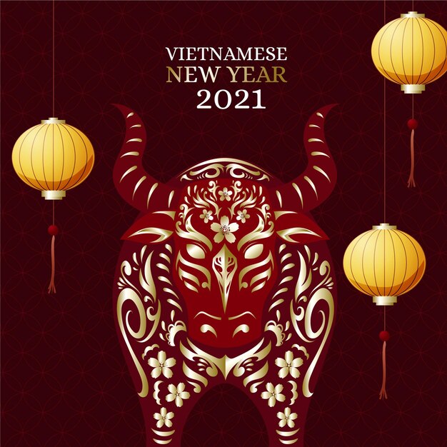 Detailed flat têt vietnamese new year