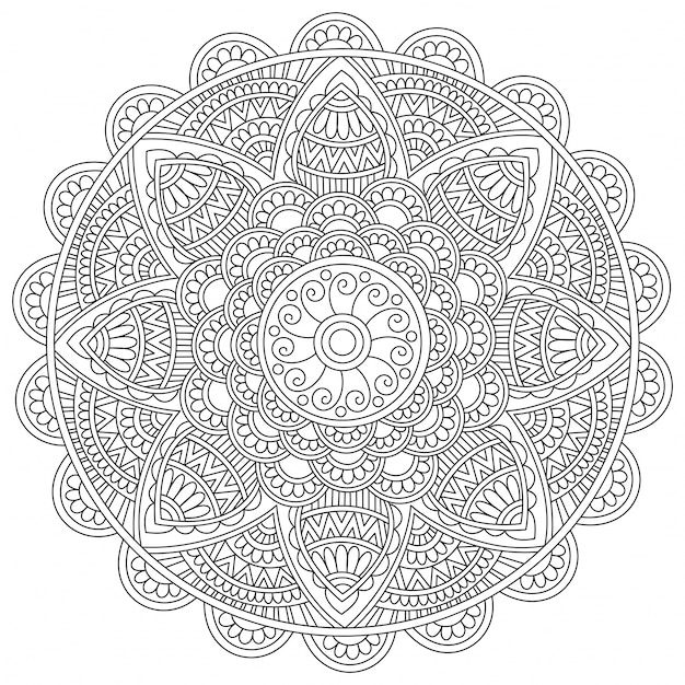  Detailed Floral Mandala design, Vintage decorative element for coloring book, Beautiful artistic oriental pattern for anti-stress therapy. 
