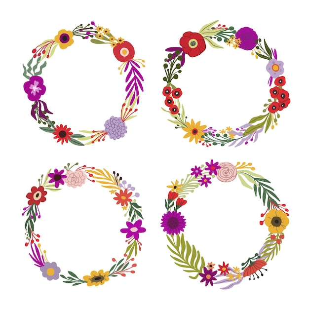 Free vector detailed floral wreaths collection