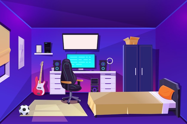 Free vector detailed gamer room illustrated