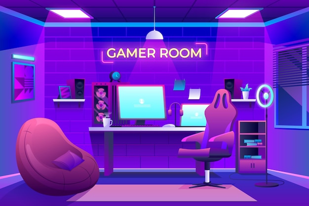 Free vector detailed gamer room illustrated