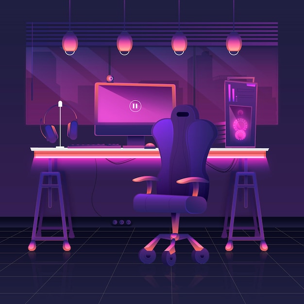 Free vector detailed gamer room illustrated