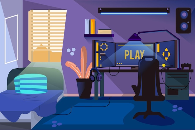 Detailed gamer room illustration