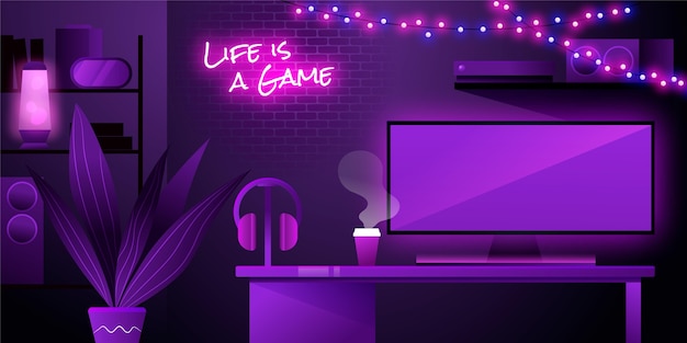 Detailed gamer room illustration