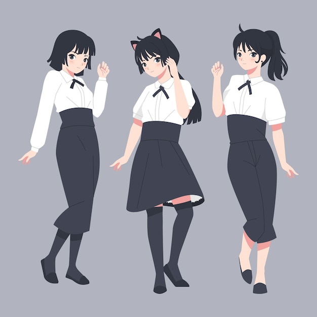 Free vector detailed girl anime characters