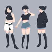 Free vector detailed girl anime characters