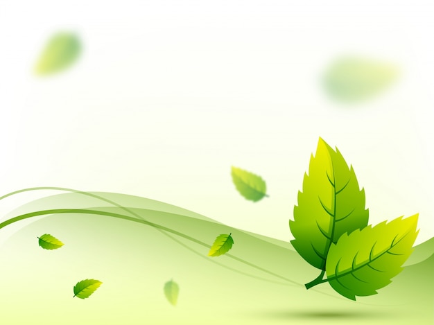 Detailed green leaves on wave background.