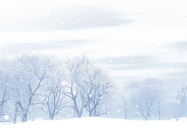 Детальный раскрашенный вручную снежный зимний пейзаж