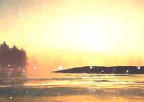 無料ベクター 日没時の詳細な手描きの水彩冬至の風景