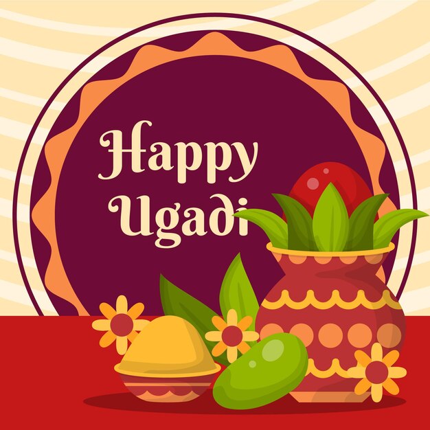 Detailed happy ugadi illustration