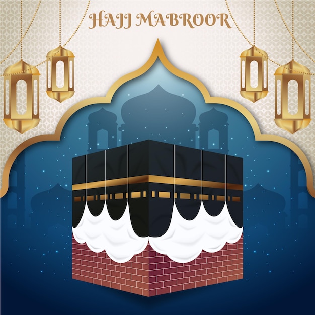 Free vector detailed islamic hajj pilgrimage illustration