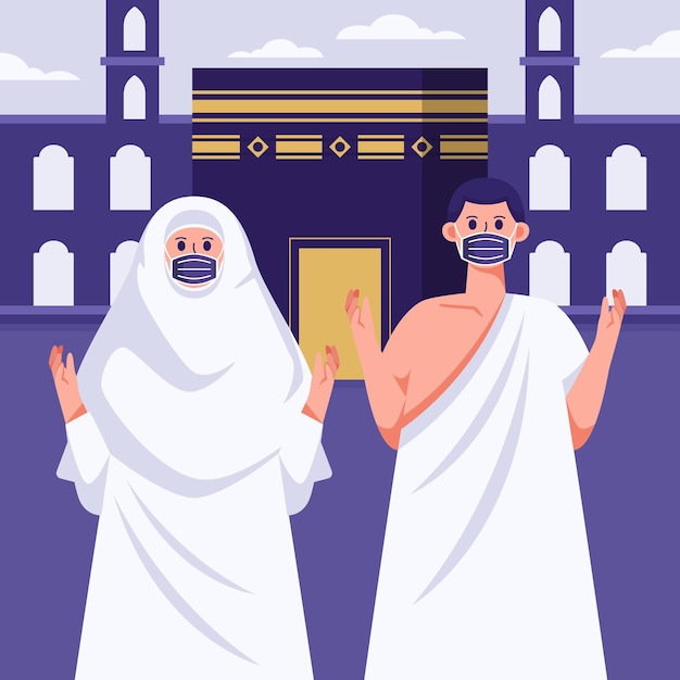 Free vector detailed islamic hajj pilgrimage illustration