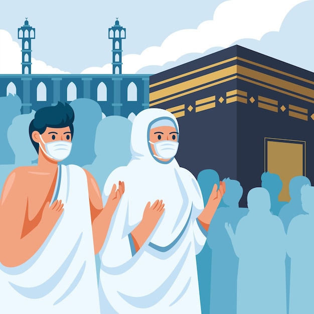 Vettore gratuito dettagliata illustrazione islamica pellegrinaggio hajj